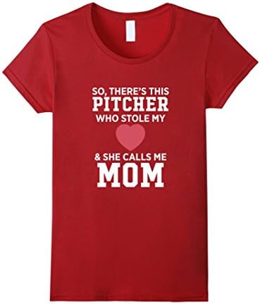 Women's There's A Pitcher Who Stole My Heart She Calls Me Mom Mother's Day Softball T-Shirt Large Cranberry