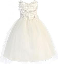 Girls Tea Length Tulle Flower-Girl Dress  With a Ribbon 