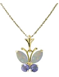 14k Gold Butterfly Pendant Necklace with Genuine Opals & Tanzanites