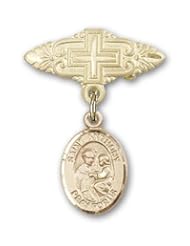 Gold Filled Baby Badge with St. Anthony of Padua Charm and Badge Pin with Cross