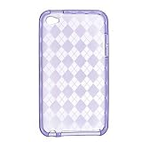 Premium TPU Flexi Soft Gel Skin for Apple iPod Touch 4th Generation, 4th Gen - Purple Checkers Argyle Print