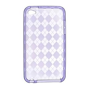 Premium TPU Flexi Soft Gel Skin for Apple iPod Touch 4th Generation, 4th Gen - Purple Checkers Argyle Print