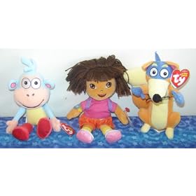 Click here to buy Ty Beanie Babies SET of 3 Dora the Explorer Plush.