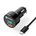 Aukey 24W / 4.8A Dual USB Car Charger with AIPower Tech for Apple, Android Tablets & Phones, Bluetooth Speaker, GPS, External Battery Charger and Many other USB Powered Mobile Devices (Black)