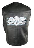 Men's Black Skull and Barbwire Embroidered Leather Vest