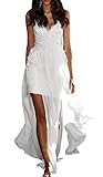 DAPENE® Women New V-neck Straps Hi-Lo Beach Wedding Dress White