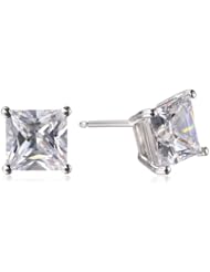 Platinum-Plated Sterling Silver 3 Carat Princess Cut Cubic Zirconia Stud Earrings