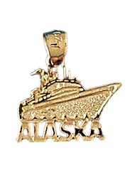 14K Yellow Gold Alaska Ship Pendant