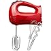 Andrew James Powerful 300 Watt Red Hand Mixer With Chrome Beaters, Dough Hooks, 5 Speed With Turbo Button + Bonus Balloon Whisk
