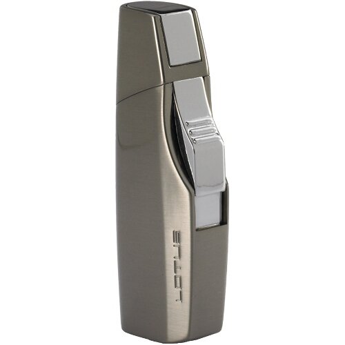 Lotus 26 Single Flame Torch Lighter and Punch Cutter Dark Gun Satin/Polished Chrome