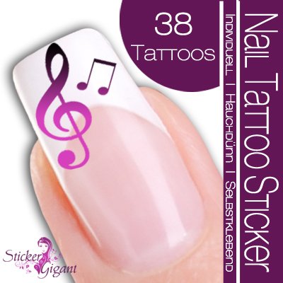 Nail Tattoo Sticker Musik / Noten - schwarz / flieder Preisvergleich