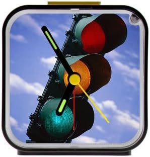 red green yellow traffic light/traffic signal Custom Square Black Alarm Clock,Home Decor 100% Quartz