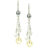 Sparkle Silver Tone Crystal and Faux Pearl Triple Chain Earrings