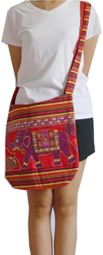 NP Thainess's Crossbody Shoulder Bag Hippie Elephant Prints Red and Purple Colors