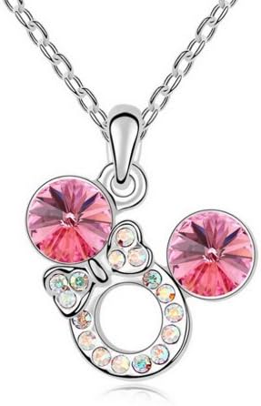 Alvdis Fashion Jewelry Micky Mouse Style Sterling Swarovski Crystal Pendant Necklace, 16", Pink