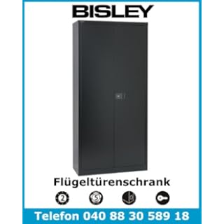 BISLEY Flügeltürenschrank / Werkzeugschrank / Aktenschrank mit 4 Böden! Schwarz