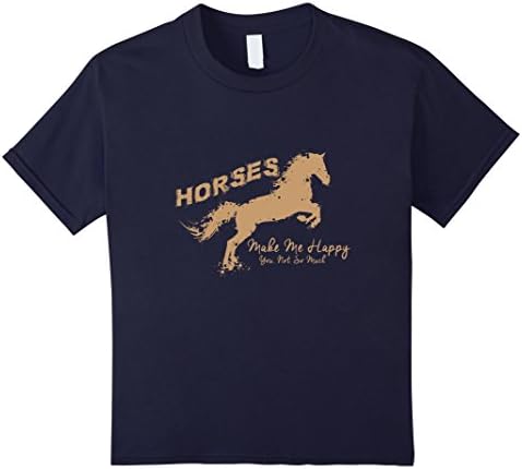 Kids Horses Make Me Happy - Equestrian T-Shirt 6 Navy