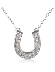 Silver Horseshoe Diamond Pendant Necklace (1/8cttw), 16.5"