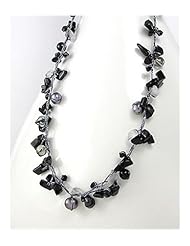 Japanese silk cord Black Agate Necklace In 92.5 Sterling Silver