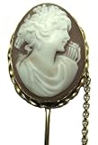 Cameo Stickpin Goddess of Music Master Carved Sterling Silver 18k Gold Overlay Italian