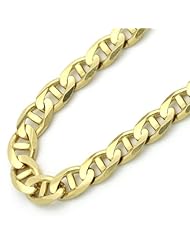 14K Gold 5mm Italian Flat Mariner Link Chain Necklaces ( Available Length 18", 20", 22", 24")