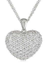 Sterling Silver Sapphire and White Sapphire Heart Pendant Necklace, 18"
