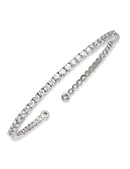 Sterling Silver Rhodium Plated With Cz Cuff Bracelet, Best Quality Free Gift Box Satisfaction Guaranteed