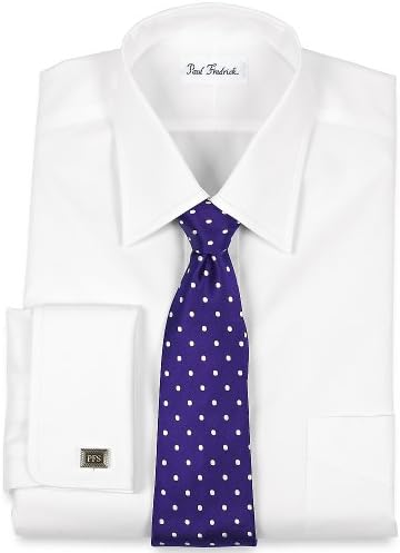 Paul Fredrick Men's Non-Iron 2-Ply Cotton Spread Collar Trim Fit Dress Shirt White 15.0/33