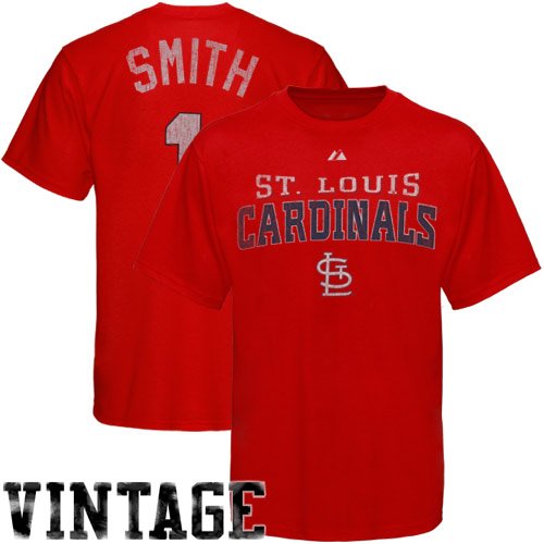 Majestic St. Louis Cardinals #1 Ozzie Smith Cardinal Old School Hero Vintage T-shirt (Large)