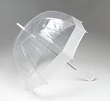 DOME SEE THRU WEDDING UMBRELLA CLEAR WITH WHITE TRIM & HANDLE & DEEPEST DOME FOR PROTECTION.