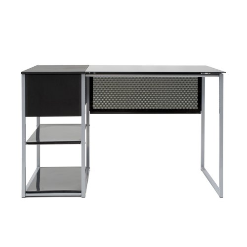 Student Desk - Silver/ Black Glass