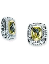 Sterling Silver Diamond and Lemon Quartz Earrings
