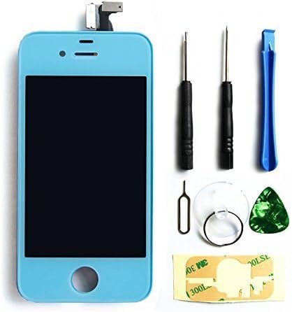 iPhone4S screen replacement repair parts kit Full Front Glass,LCD,and Digitizer Assembly with DIY tools (Fit for Verizon/AT&amp;T/Sprint Model number on the back cover A1431 A1387)-Light blue