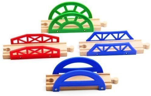 Quebei Wooden Bridges Track Set of 4 Compatible with Thomas the Train and Other Brand Train and Track