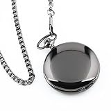 ESS Mens Black Smooth Stainless Steel Case White Arabic Numbers Modern Pocket Watch WP101