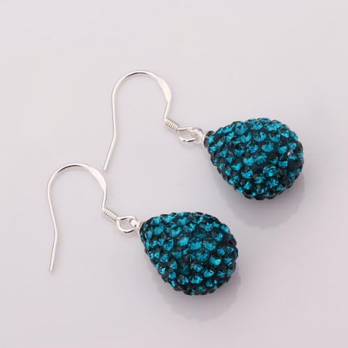 DUMAN 1 Pair Teardrop Blue Zircon Shamballa Swarovski Crystal Beads Nickel Free Princess Dangle Earrings