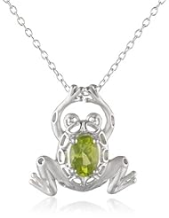 Sterling Silver Genuine Peridot Frog Pendant Necklace, 18"