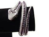 Silver Antique-like Metal Alloy Purple Crystal Rhinestone Snake Bangle Bracelet