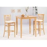 3pc Maple Finish Wood Pub Bar Table 2 Stool Set by visiondecor Furniture