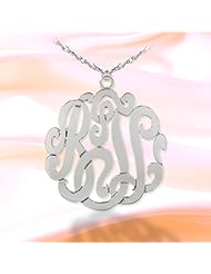 Monogram Necklace 1 1/2 inch Sterling Silver Handcrafted Cutout Personalized Initial Necklace - Made in USA