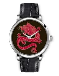 SPRAWL Aanalog Fashion Series Silver Ladies Watches of Genuine Black Leather Strap,Unique Wrist Watch for Women Girls Designed with Red Chinese Dragon