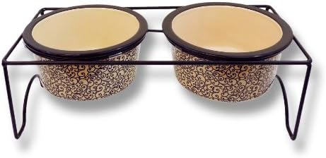 Debra Valencia Set of 2 Ceramic Pet Food Bowls (1-Qt) with Metal Stand, "Princess"