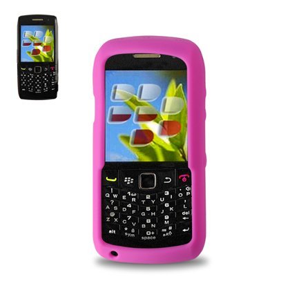 New Fashionable Perfect Fit Soft Silicon Gel Protector Skin Cover (Faceplate/Snap On) Rubber Cell Phone Case with Screen Protector for BlackBerry Pearl 9100 – Hot Pink