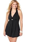 Avenue Plus Size Decorative Touch Halter Swimdress w/ Tummy Control