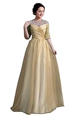 A-line Elbow Length Sleeves Sequined Pleated Crystals Crystal Evening Dress 