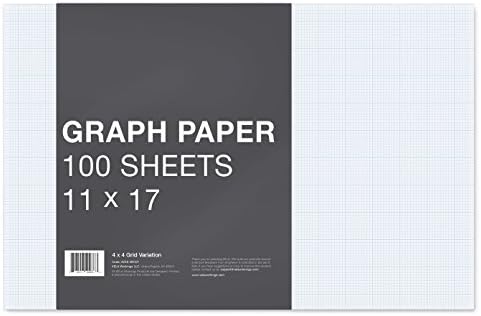 VELA Graph Paper, 11 x 17, 100 Loose Sheets, Premium 24lb Heavyweight Paper, Class-2 'Optimized' Paper (4x4 Grid Variation)