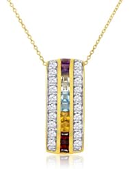 14 Karat Yellow Gold Over Sterling Silver Multi-Color Sapphire and White Sapphire