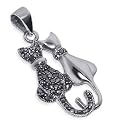 Cute Twin Cats Sterling Silver Marcasite 38 MM X 19 MM Pendant Charm