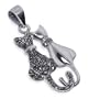 LWPS002 .925 Sterling Silver Cute Twin Cats Diamond Cut Marcasite 38mm x 21mm Pendant Charm