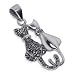 LWPS002 .925 Sterling Silver Cute Twin Cats Diamond Cut Marcasite 38mm x 21mm Pendant Charm